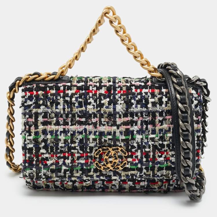 Pre Owned Chanel Multicolor Quilted Tweed 19 Wallet on Chain