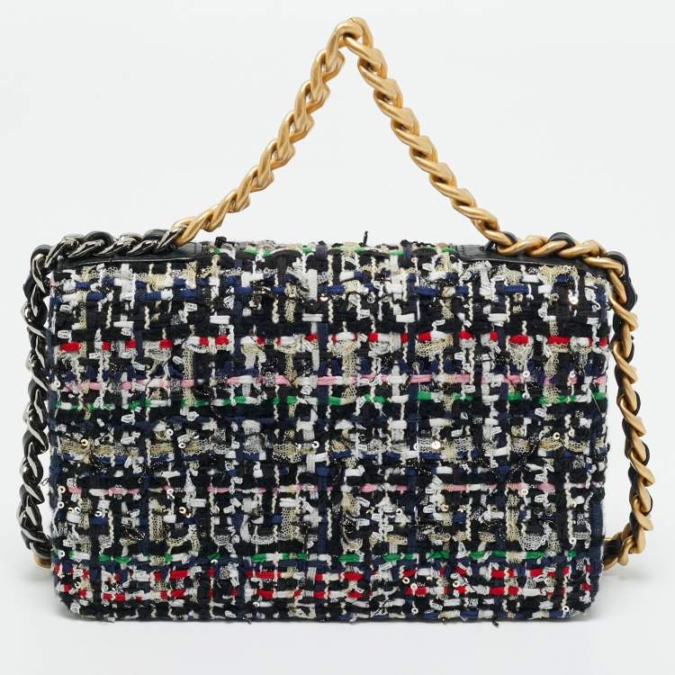 Pre Owned Chanel Multicolor Quilted Tweed 19 Wallet on Chain