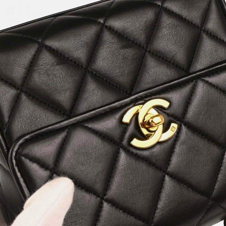 Pre Owned Chanel Black Lambskin Shoulder Bag