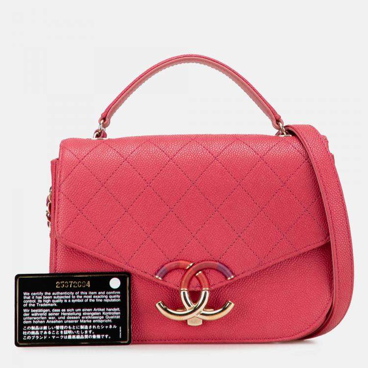 Pre Owned Chanel Pink Small Caviar Paris Cuba Thread Around Flap