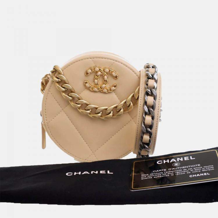 Pre Owned Chanel Brown Calfskin 19 Round Clutch with Chain