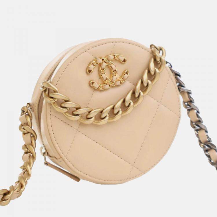 Pre Owned Chanel Brown Calfskin 19 Round Clutch with Chain