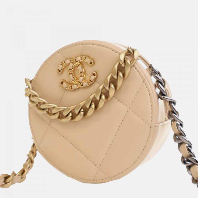 Pre Owned Chanel Brown Calfskin 19 Round Clutch with Chain