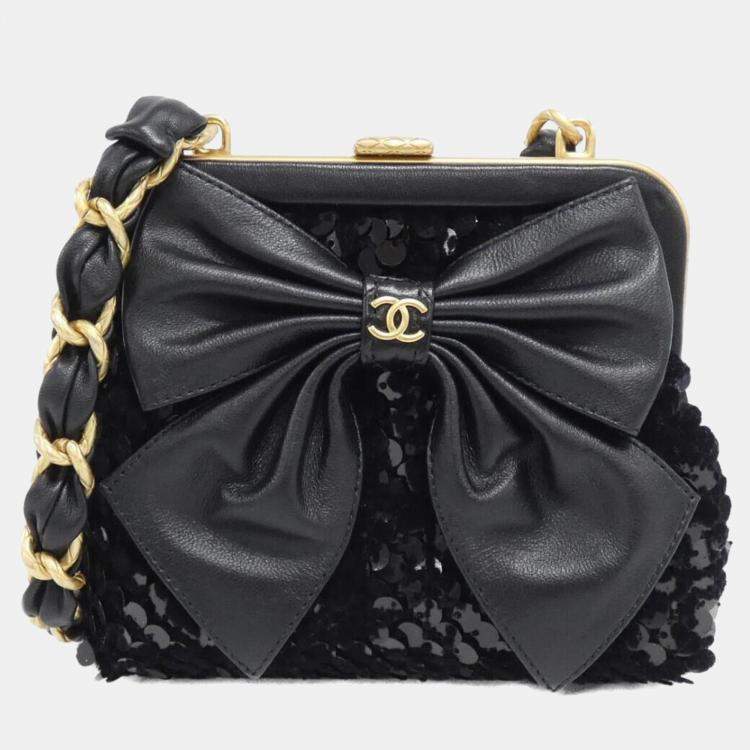 Pre Owned Chanel Black Spangle Chain Clutch