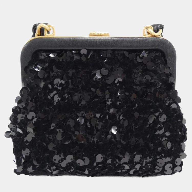 Pre Owned Chanel Black Spangle Chain Clutch