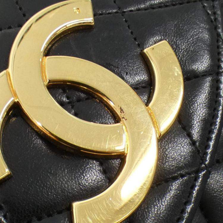 Pre Owned Chanel Black Lambskin Shoulder Bag