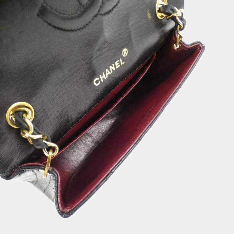 Pre Owned Chanel Black Lambskin Shoulder Bag
