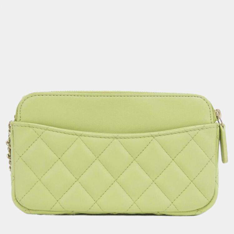 Pre Owned Chanel Timeless Classic Line Light Green Leather Phone Case