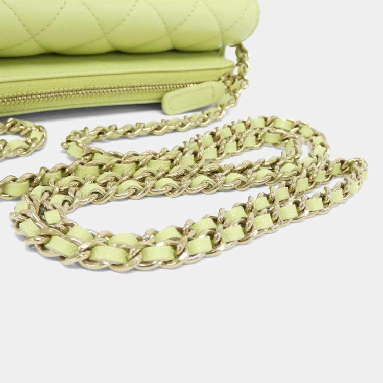 Pre Owned Chanel Timeless Classic Line Light Green Leather Phone Case