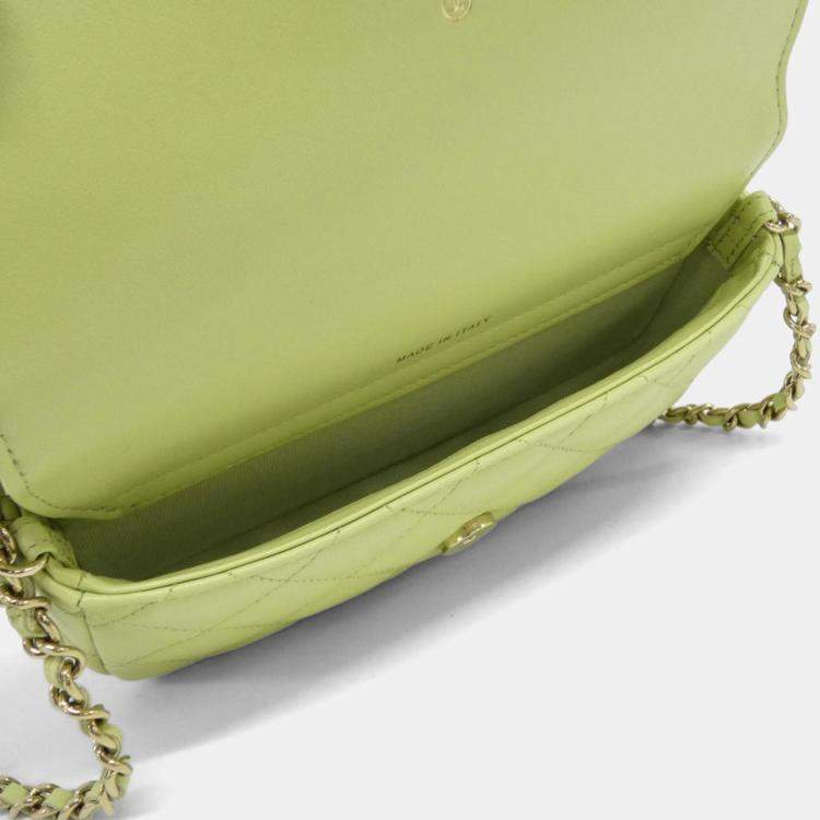 Pre Owned Chanel Timeless Classic Line Light Green Leather Phone Case