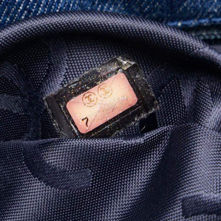 Pre Owned Chanel Coco Mark Shoulder Bag Indigo Blue Denim
