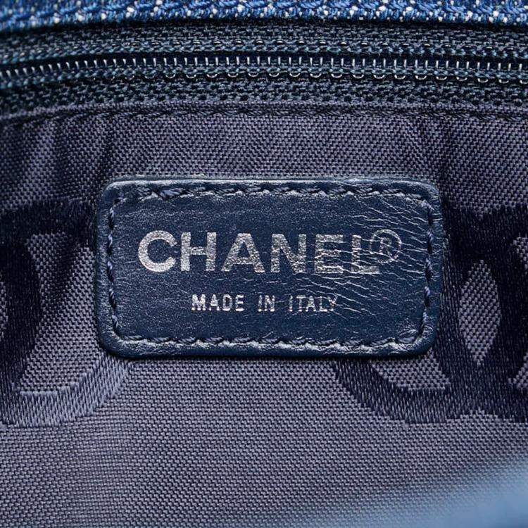 Pre Owned Chanel Coco Mark Shoulder Bag Indigo Blue Denim