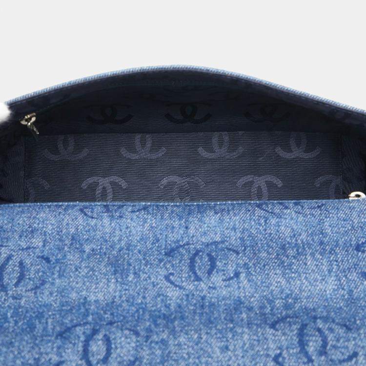 Pre Owned Chanel Coco Mark Shoulder Bag Indigo Blue Denim