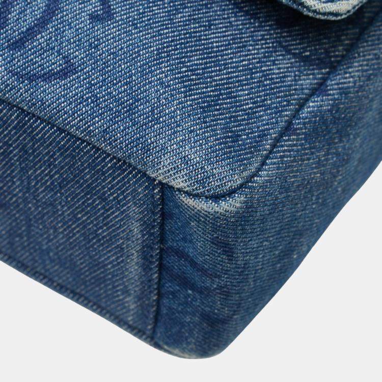 Pre Owned Chanel Coco Mark Shoulder Bag Indigo Blue Denim