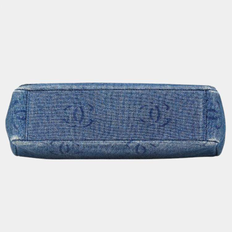 Pre Owned Chanel Coco Mark Shoulder Bag Indigo Blue Denim