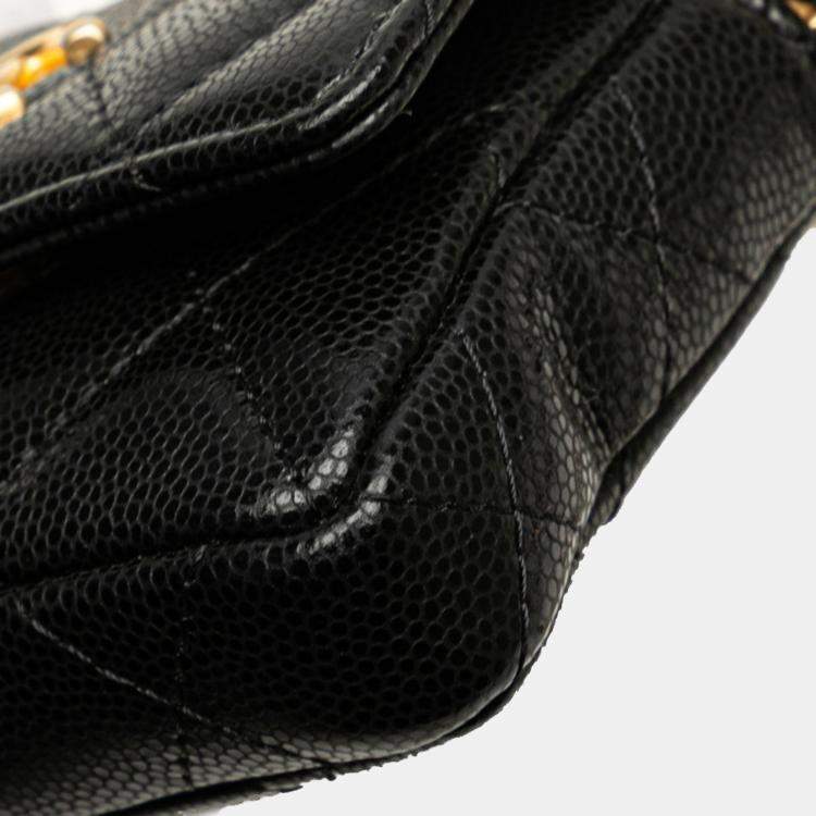 Pre Owned Chanel Mini Matelasse Coco Mark In Black Caviar Skin Waist Bag