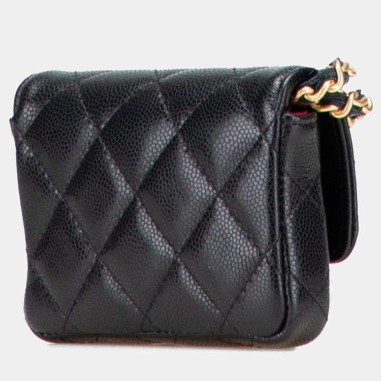 Pre Owned Chanel Mini Matelasse Coco Mark In Black Caviar Skin Waist Bag
