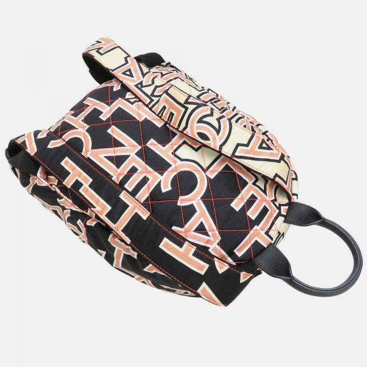 Pre Owned Chanel Matelasse Neon Backpack In Nylon And Leather Ivory Black Pink