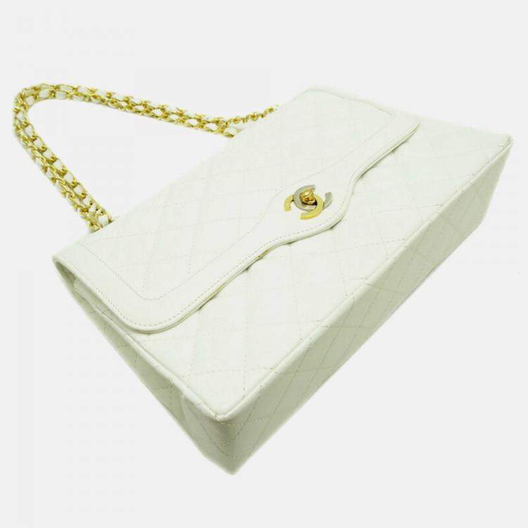 Pre Owned Chanel Paris Limited Edition Double Flap Shoulder Bag In White Lambskin
