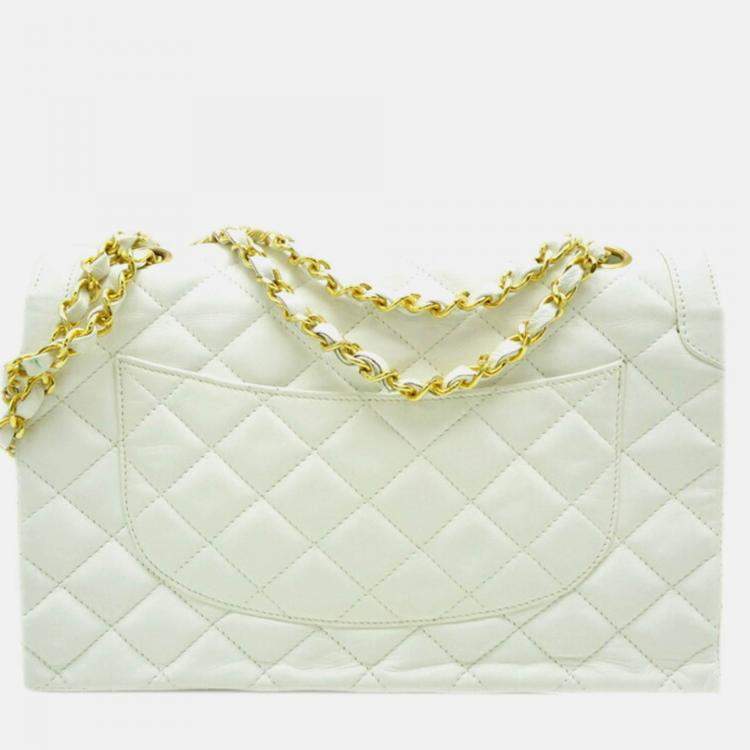 Pre Owned Chanel Paris Limited Edition Double Flap Shoulder Bag In White Lambskin