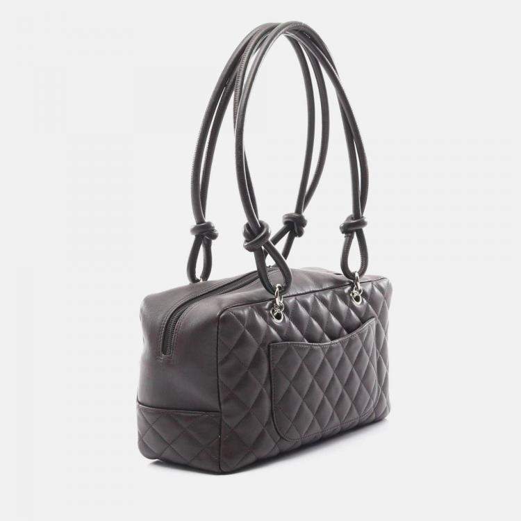 Pre Owned Chanel Cambon Bowling Bag Shoulder Leather Patent Leather  Brown