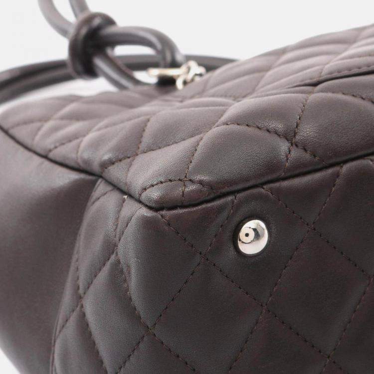 Pre Owned Chanel Cambon Bowling Bag Shoulder Leather Patent Leather  Brown