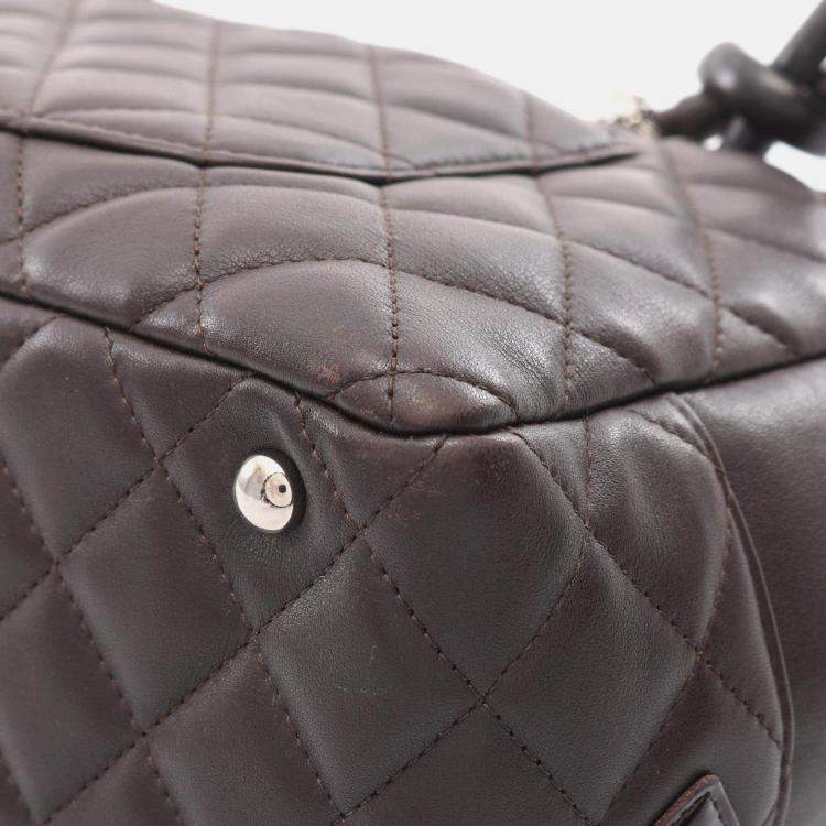 Pre Owned Chanel Cambon Bowling Bag Shoulder Leather Patent Leather  Brown