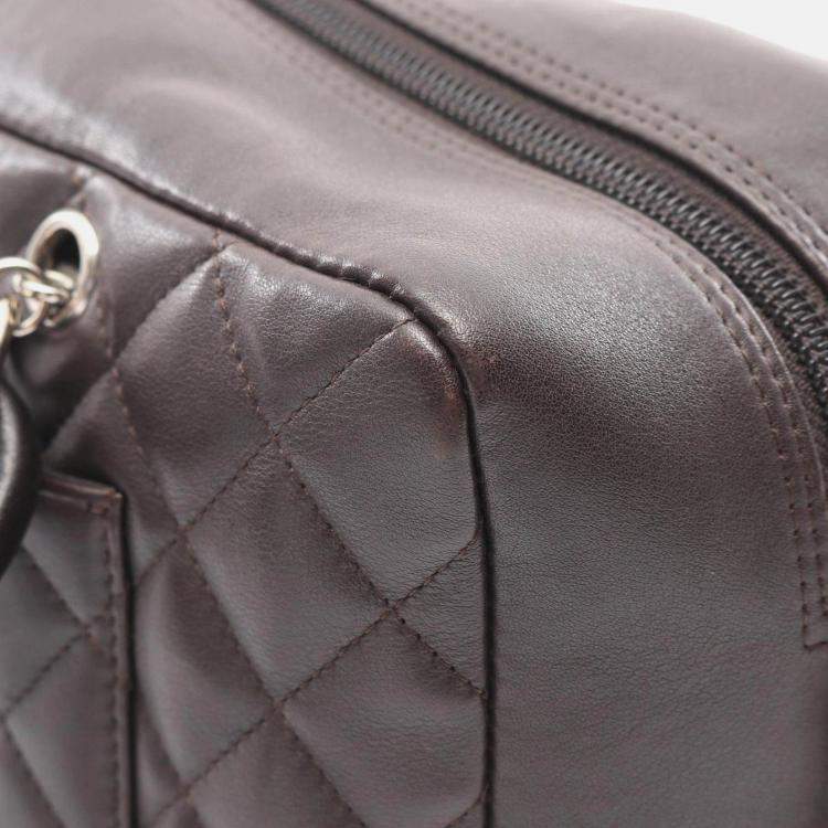 Pre Owned Chanel Cambon Bowling Bag Shoulder Leather Patent Leather  Brown