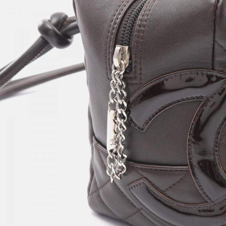 Pre Owned Chanel Cambon Bowling Bag Shoulder Leather Patent Leather  Brown