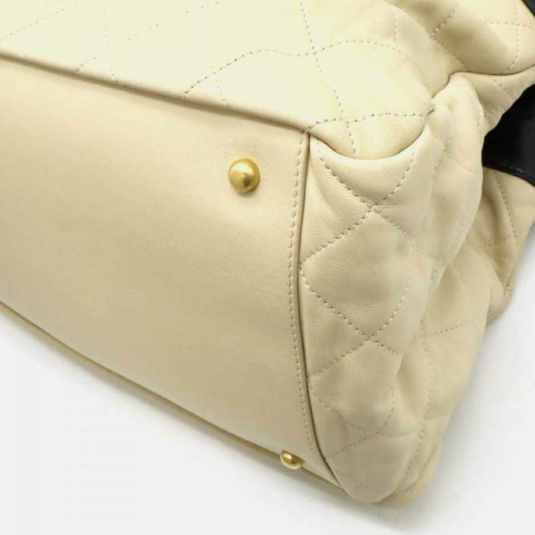 Pre Owned Chanel Matelasse In The Mix Chain Shoulder Tote Bag Handbag Leather Beige Black