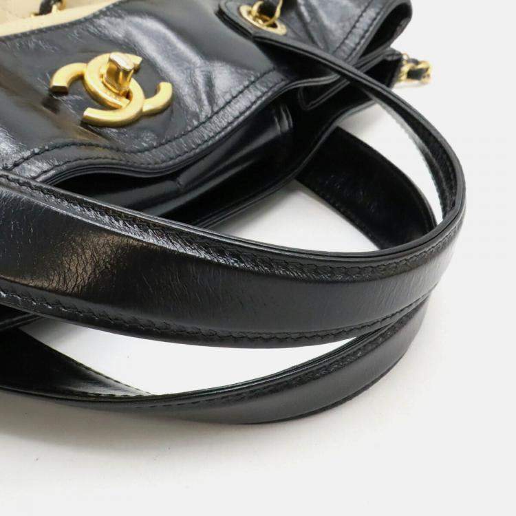 Pre Owned Chanel Matelasse In The Mix Chain Shoulder Tote Bag Handbag Leather Beige Black