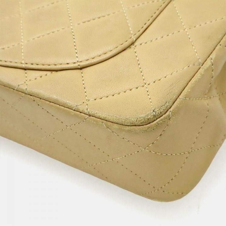 Pre Owned Chanel Matelasse 23 Coco Mark Chain Shoulder Bag With Double Chain Beige Leather