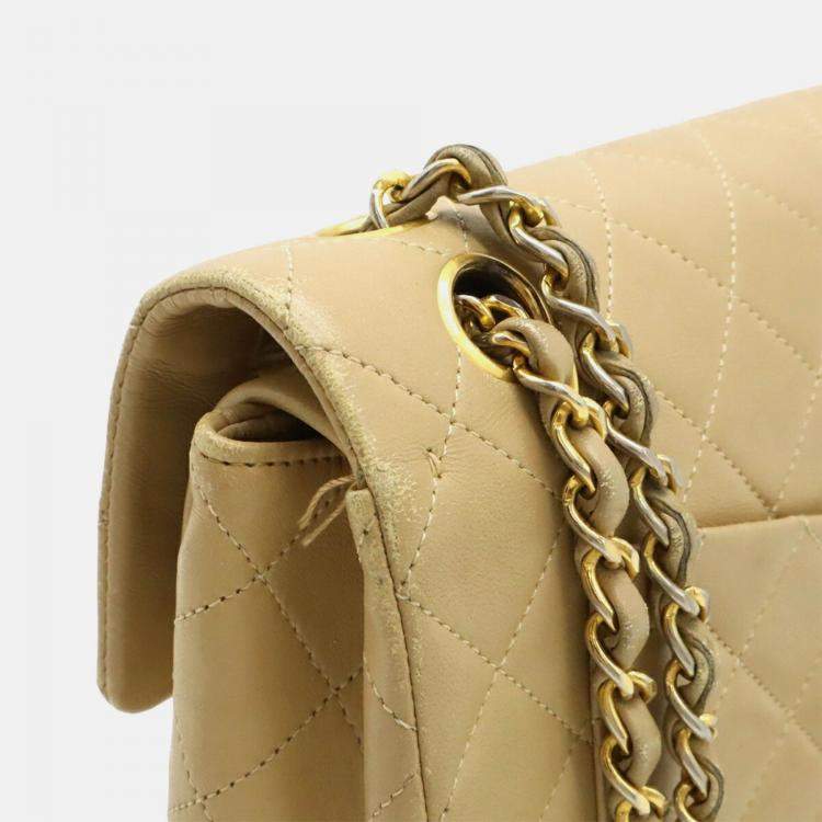Pre Owned Chanel Matelasse 23 Coco Mark Chain Shoulder Bag With Double Chain Beige Leather