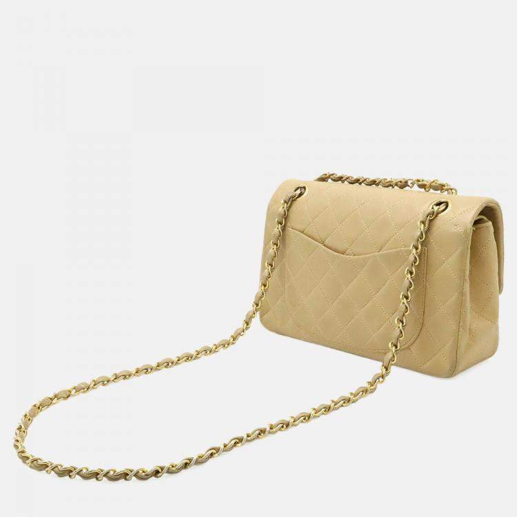 Pre Owned Chanel Matelasse 23 Coco Mark Chain Shoulder Bag With Double Chain Beige Leather
