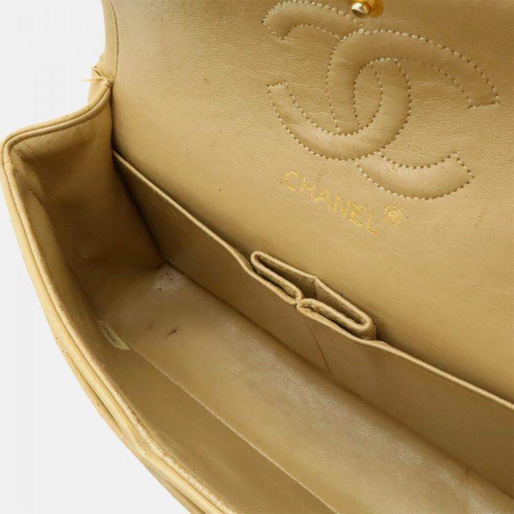 Pre Owned Chanel Matelasse 23 Coco Mark Chain Shoulder Bag With Double Chain Beige Leather