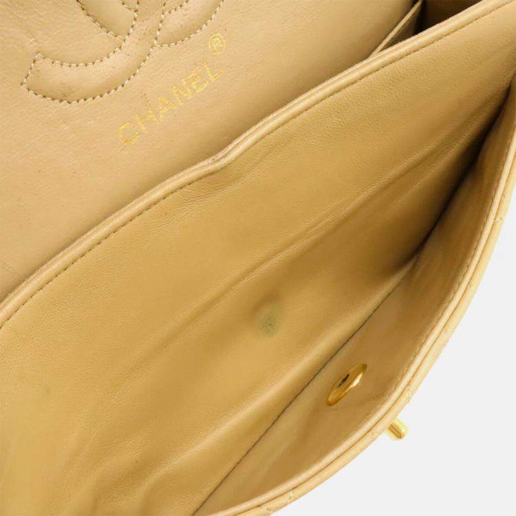 Pre Owned Chanel Matelasse 23 Coco Mark Chain Shoulder Bag With Double Chain Beige Leather