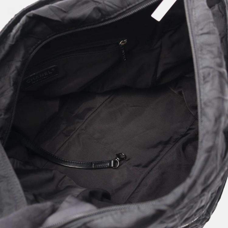 Pre Owned Chanel New Travel Line Black Nylon Coco CC Shoulder Tote Bag