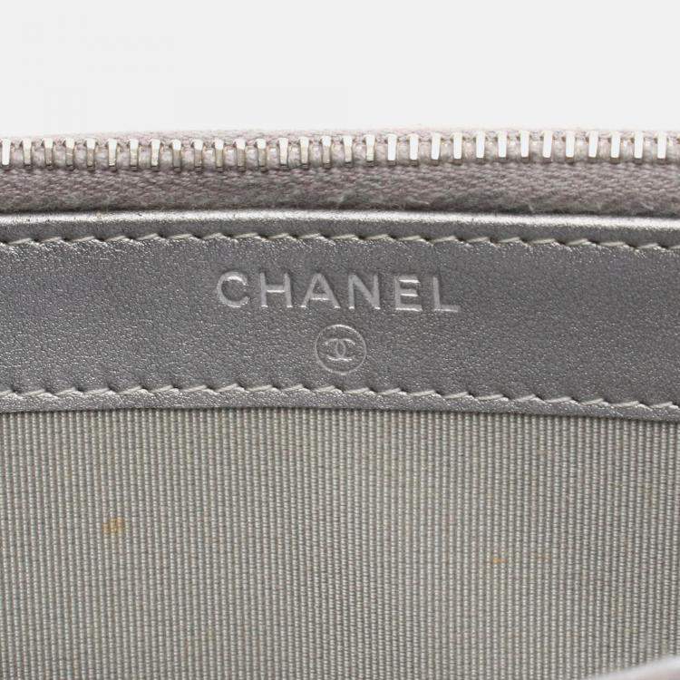 Pre Owned Chanel Coco Chevron V Stitch Silver Patent Leather  Chain Shoulder Bag