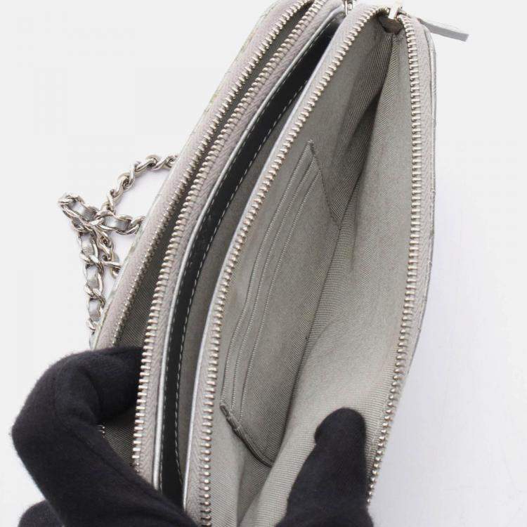 Pre Owned Chanel Coco Chevron V Stitch Silver Patent Leather  Chain Shoulder Bag