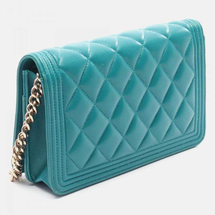 Pre Owned Chanel Boy Green Leather Wallet on Chain