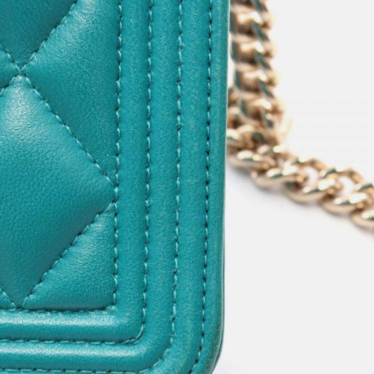 Pre Owned Chanel Boy Green Leather Wallet on Chain
