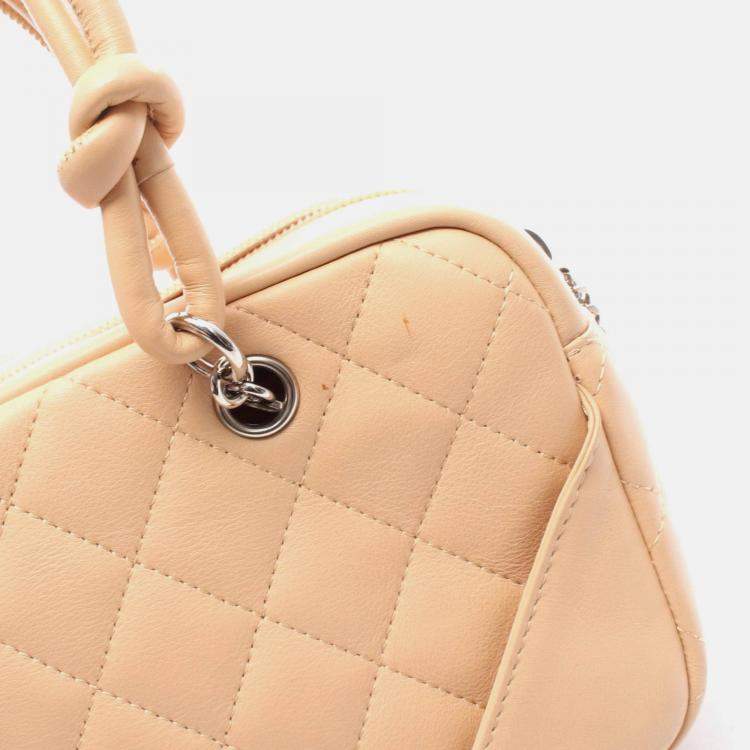 Pre Owned Chanel Coco Cambon Line Mini Beige Patent Leather Bowling Handbag