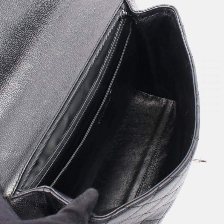 Pre Owned Chanel Kelly Black Leather Top Handle Bag