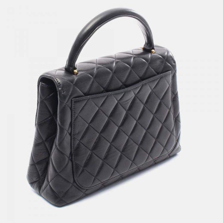 Pre Owned Chanel CC Coco Matelasse Lambskin Leather Black Top Handle Bag 