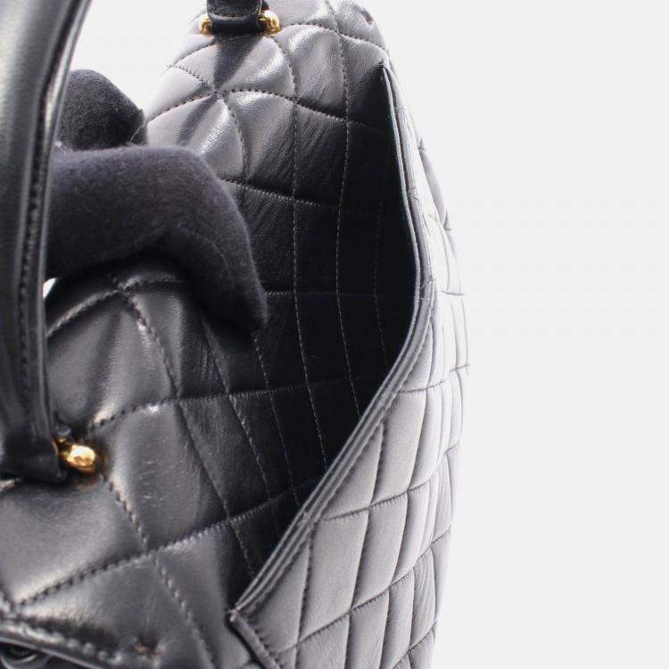 Pre Owned Chanel CC Coco Matelasse Lambskin Leather Black Top Handle Bag 