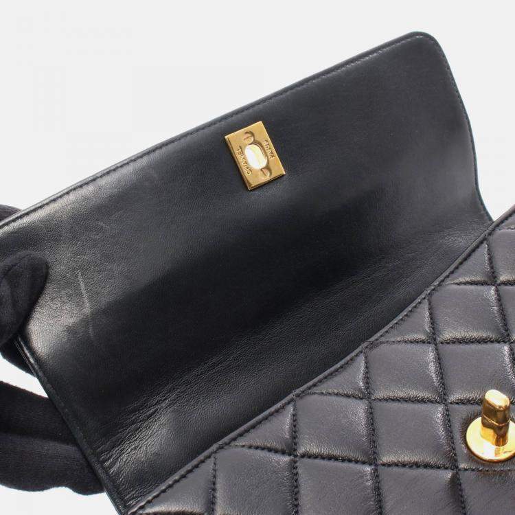 Pre Owned Chanel CC Coco Matelasse Lambskin Leather Black Top Handle Bag 