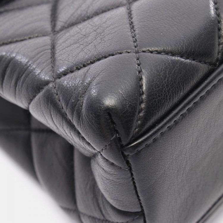Pre Owned Chanel CC Coco Matelasse Lambskin Leather Black Top Handle Bag 