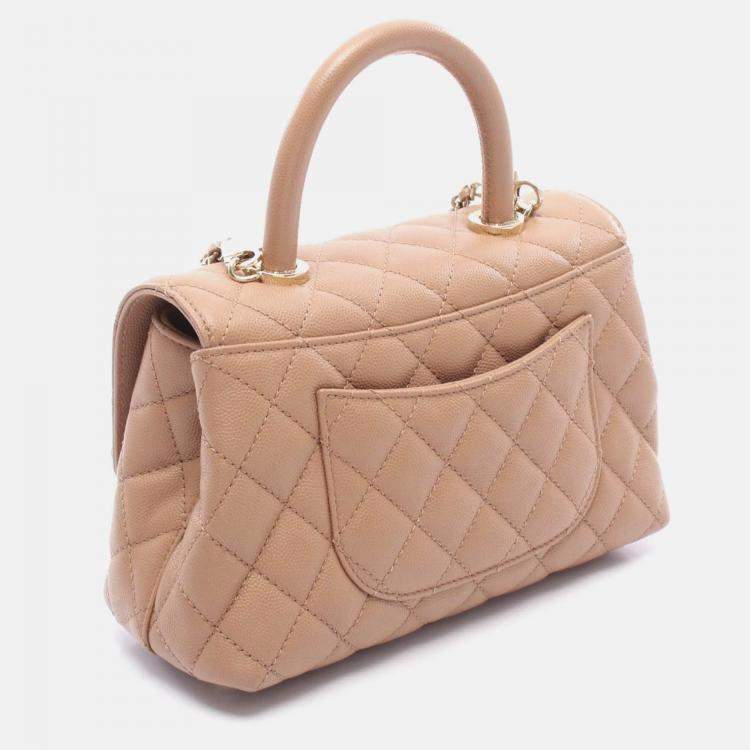 Pre Owned Chanel Coco  Matelasse  Brown Calfskin Handle Flap Shoulder Bag GHW