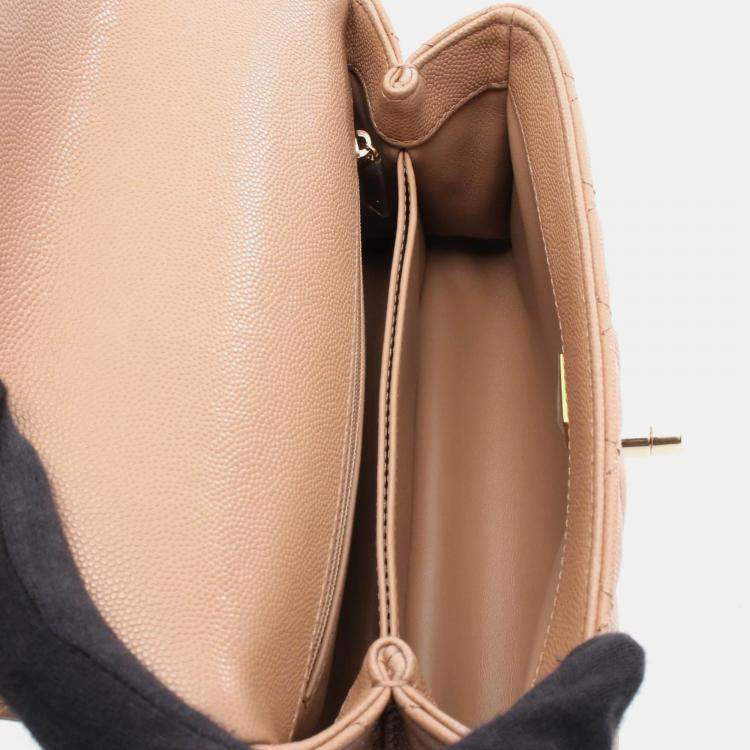 Pre Owned Chanel Coco  Matelasse  Brown Calfskin Handle Flap Shoulder Bag GHW