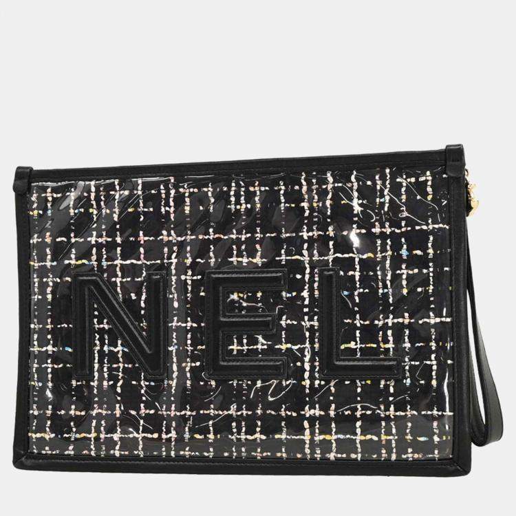 Pre Owned Chanel Black Lambskin PVC Clutch Bag